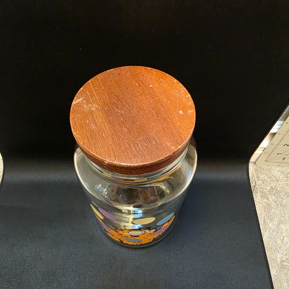 vintage Garfield Anchor 1978 Hocking Glass Canister with Wood Lid B - Picture 4 of 7